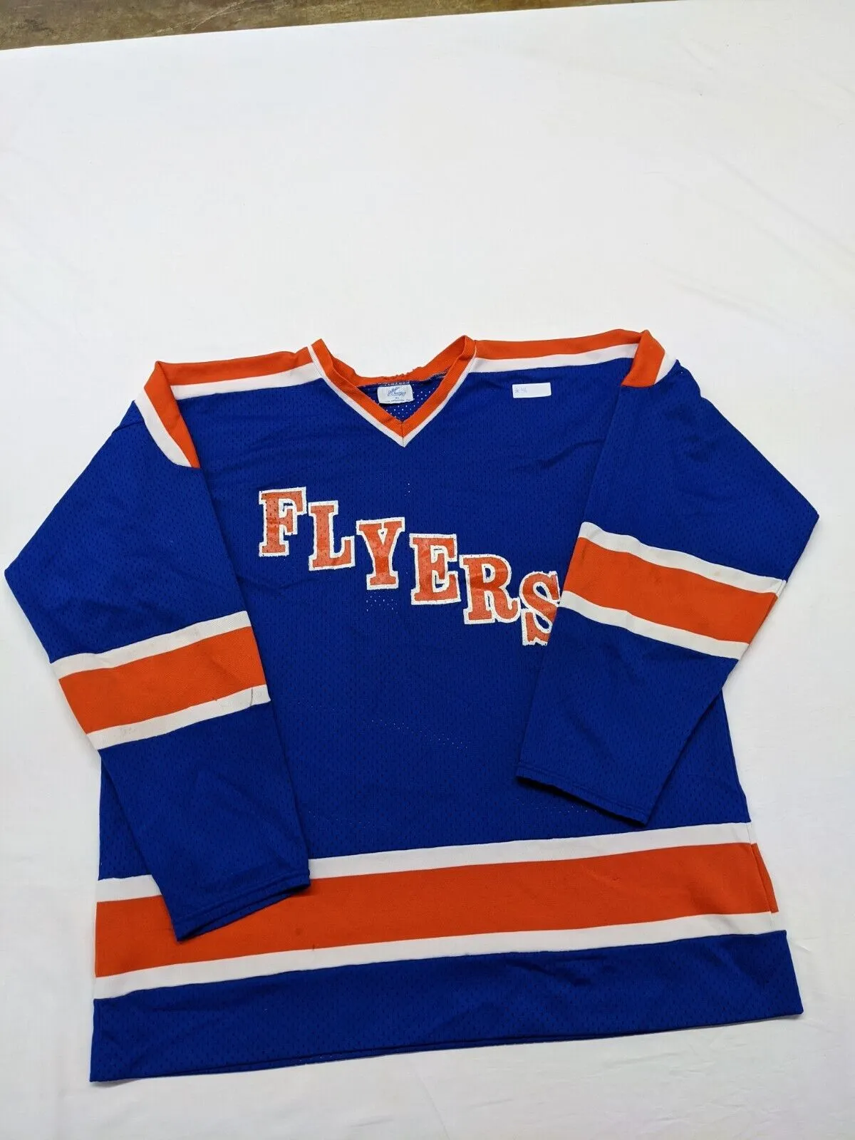 FLYERS Long Sleeve Baseball T-Shirt V-Neck Blue/Orange Striped Navy Size XL
