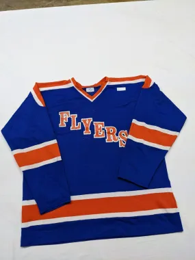 FLYERS Long Sleeve Baseball T-Shirt V-Neck Blue/Orange Striped Navy Size XL