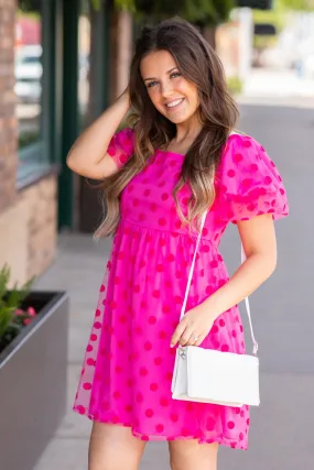 Fuchsia Tonal Dot Print Babydoll Dress