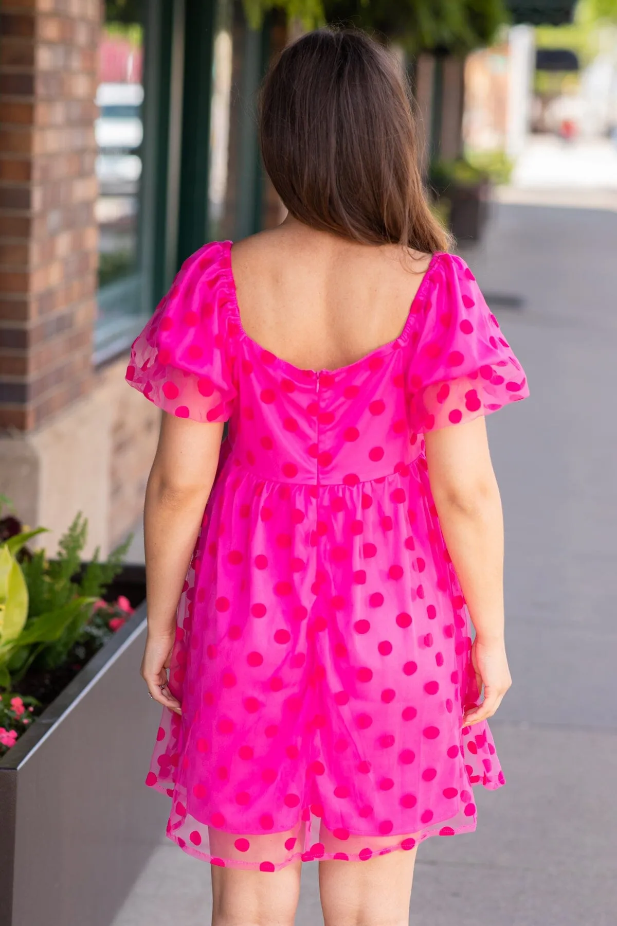 Fuchsia Tonal Dot Print Babydoll Dress