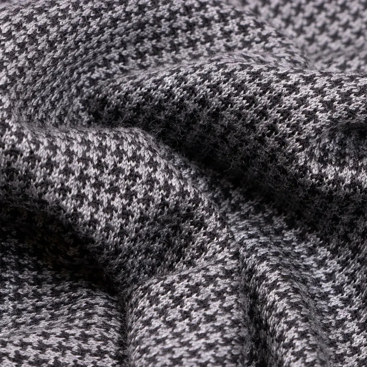 Grey Dogtooth Cashmere & Silk Zip-Neck Polo