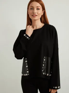 Joseph Ribkoff T Black Faux Leather Pocket Top 213000 11