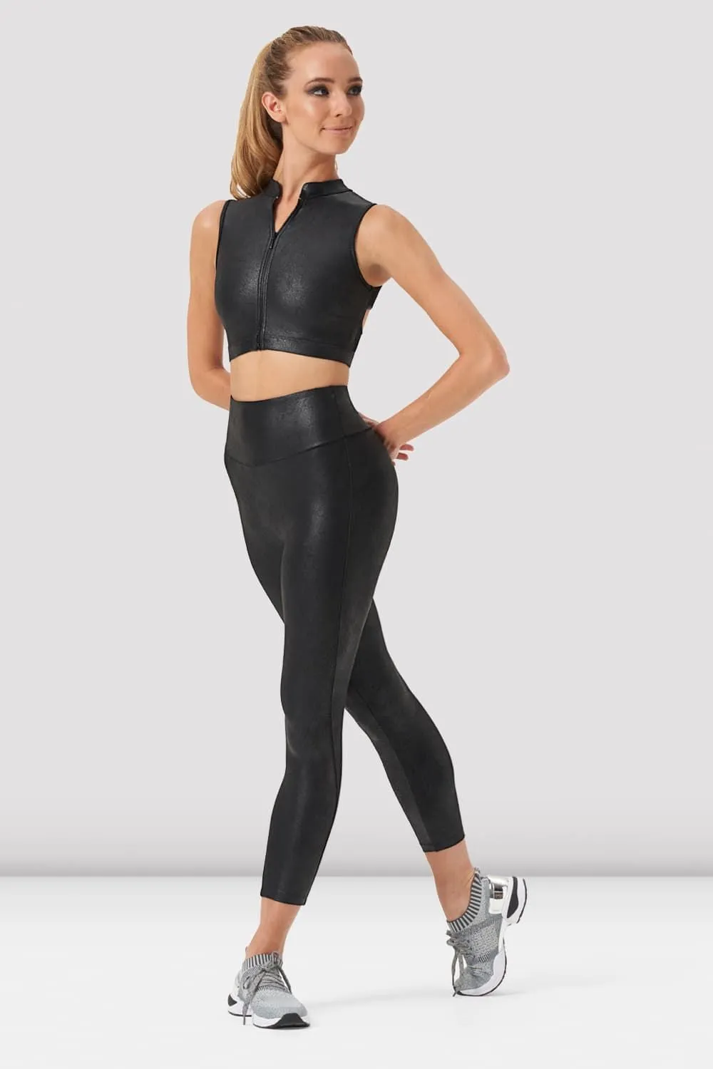 Ladies Zola Zip Front Leather Look Crop Top
