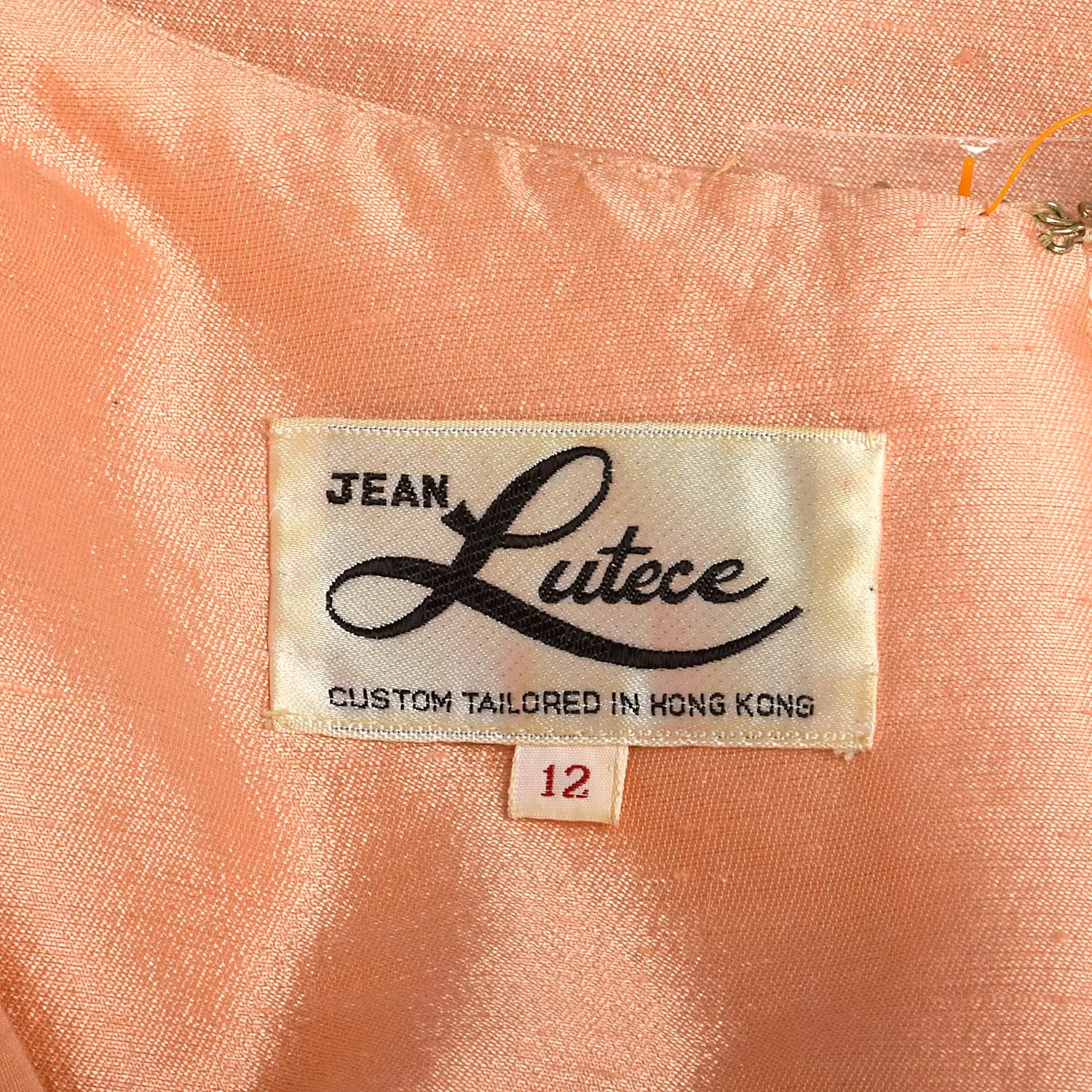 Large 1960s Peach Dress Deadstock Bead Embroidered Empire Waist Babydoll