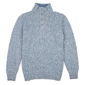 Light Blue Melange Buttoned-Neck Wool Jumper