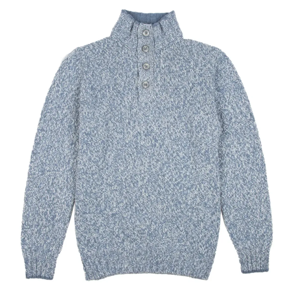 Light Blue Melange Buttoned-Neck Wool Jumper