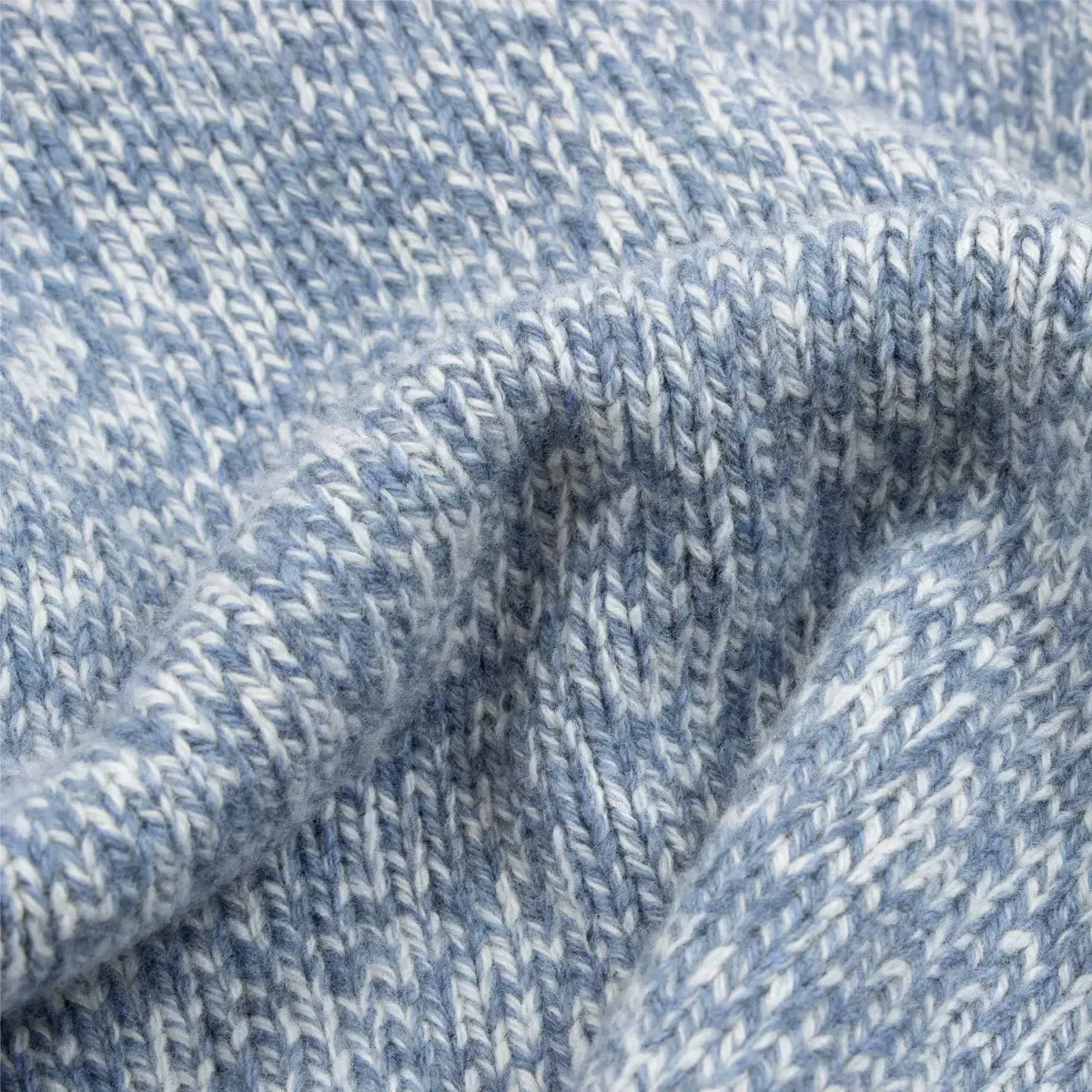 Light Blue Melange Buttoned-Neck Wool Jumper