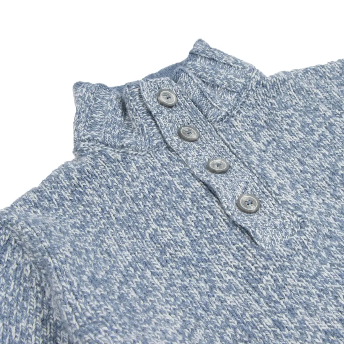 Light Blue Melange Buttoned-Neck Wool Jumper