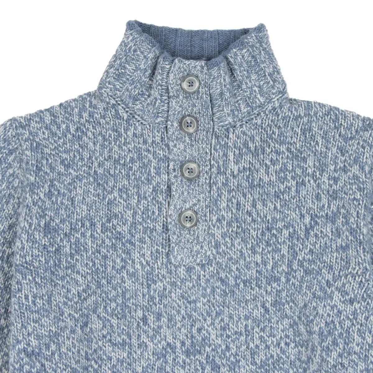 Light Blue Melange Buttoned-Neck Wool Jumper