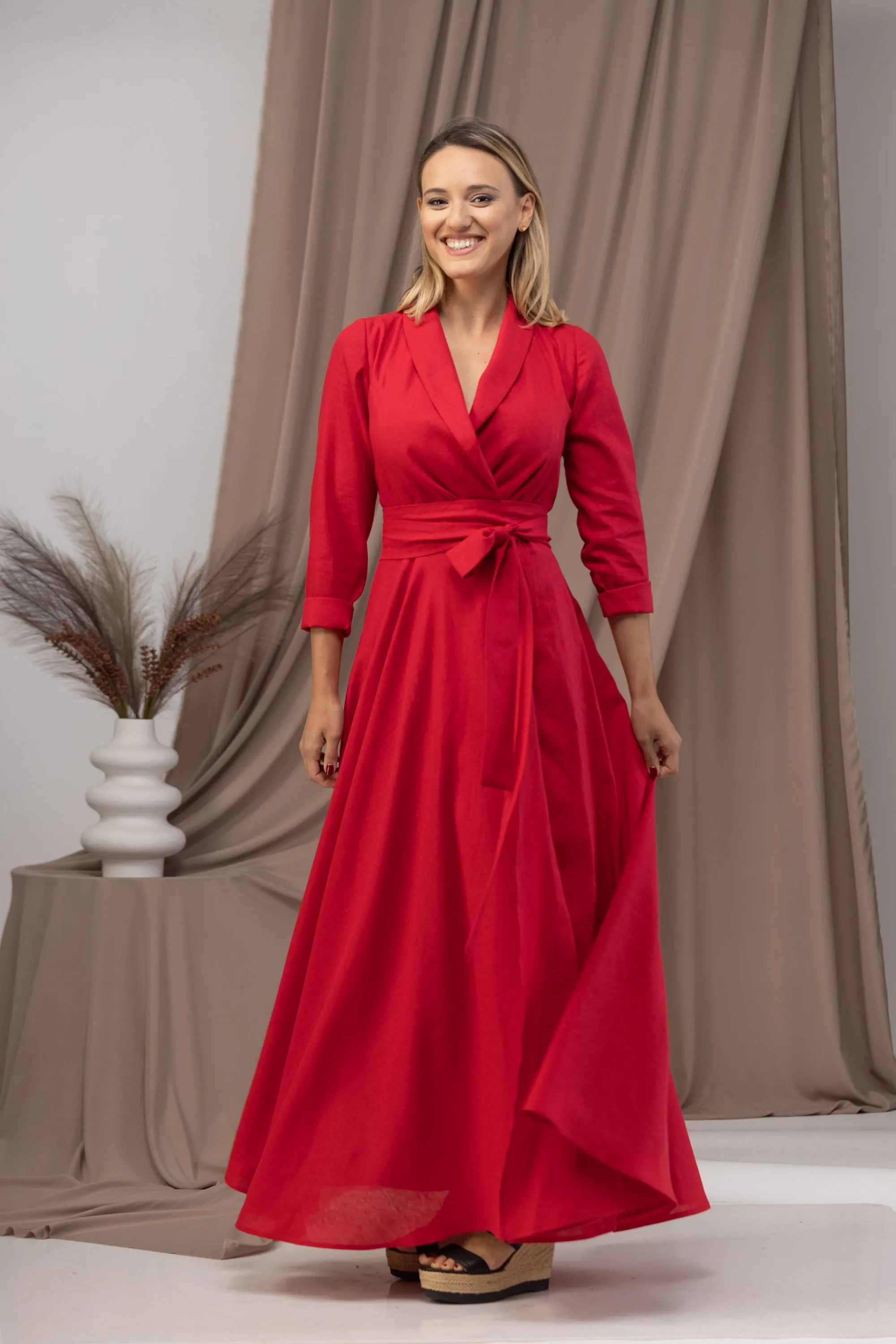 Long Sleeve Wrap Maxi Dress