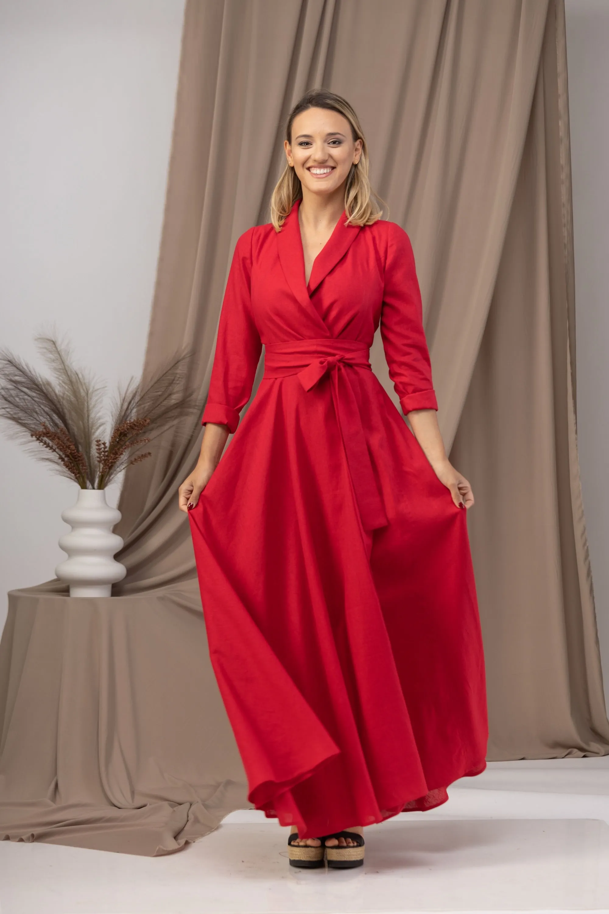 Long Sleeve Wrap Maxi Dress