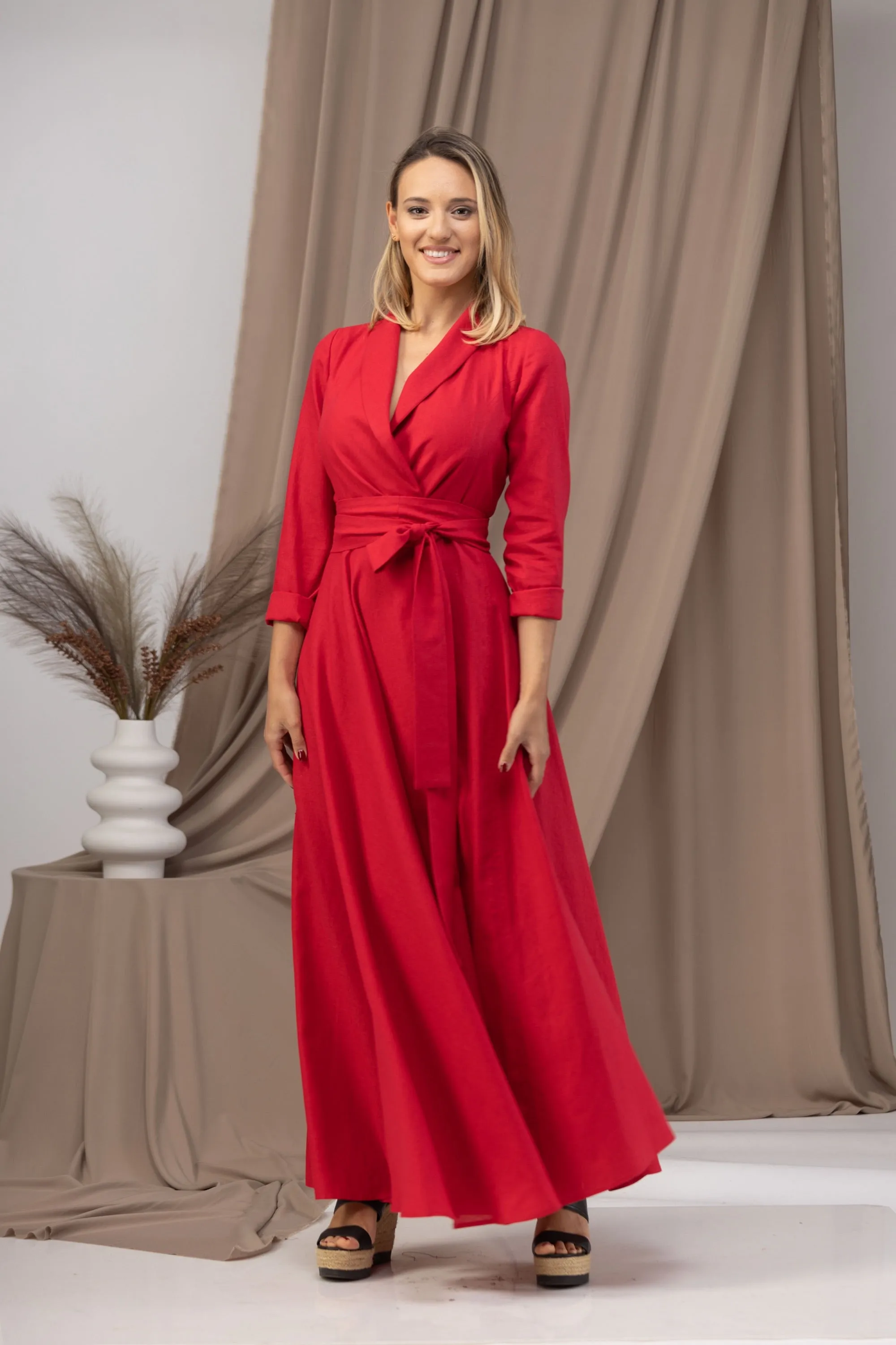 Long Sleeve Wrap Maxi Dress