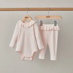Mamas and Papas Frill Hem Pointelle Bodysuit & Leggings Set - 2 Piece Set