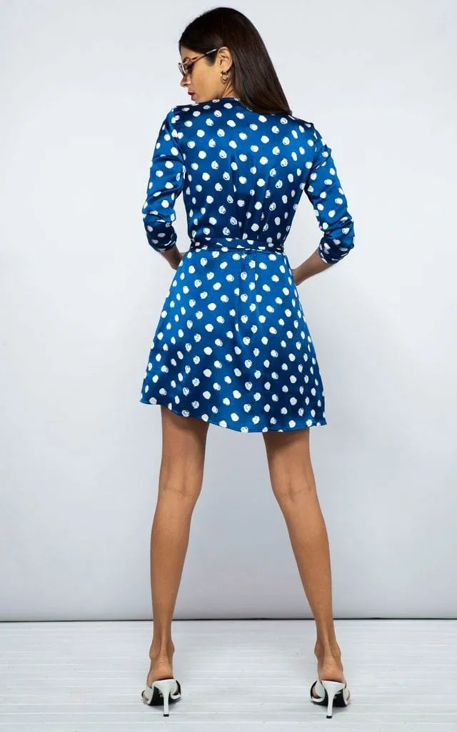 Marley Mini Dress In Navy Polka Dot