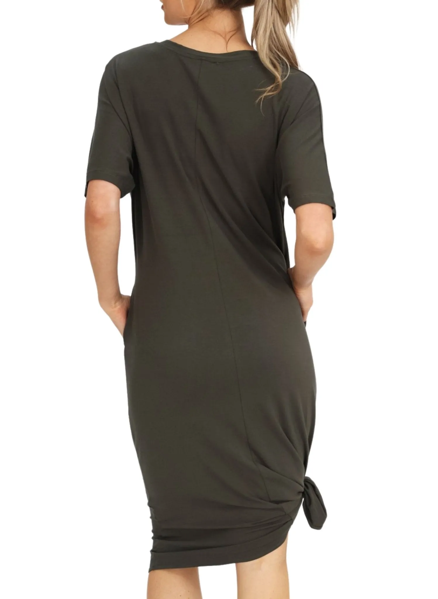Maternity & Nursing Home Dress   Matching Baby Wrap (Knee Length)  - Khaki