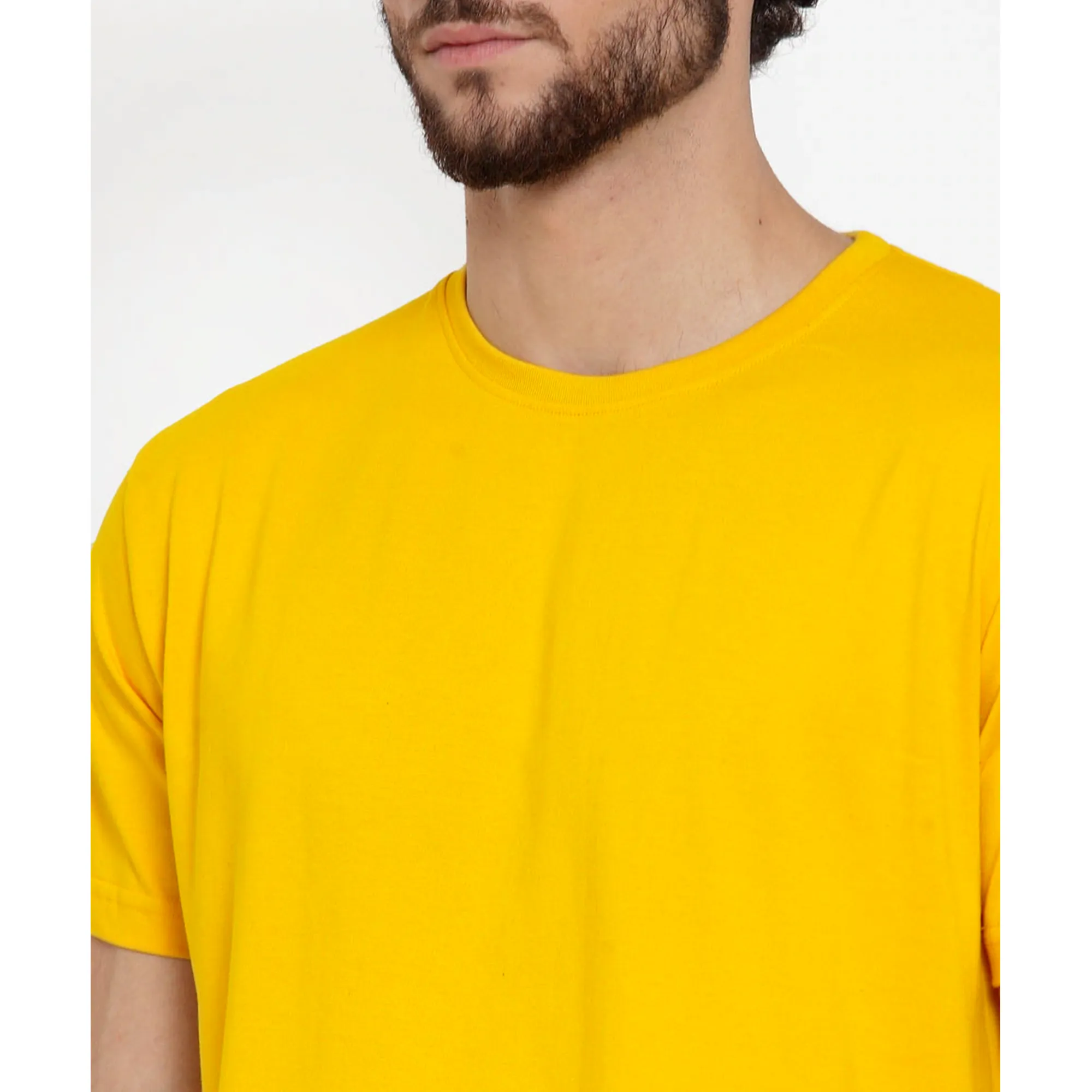 Men's Cotton Minimalist Half Sleeves T-shirt (Mustard Yellow)
