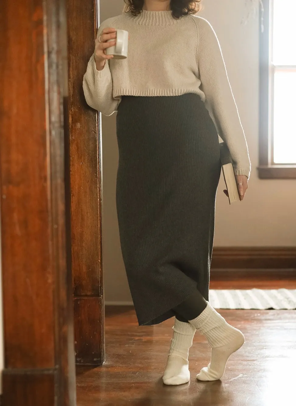 Merino Rib Skirt In Charcoal Grey