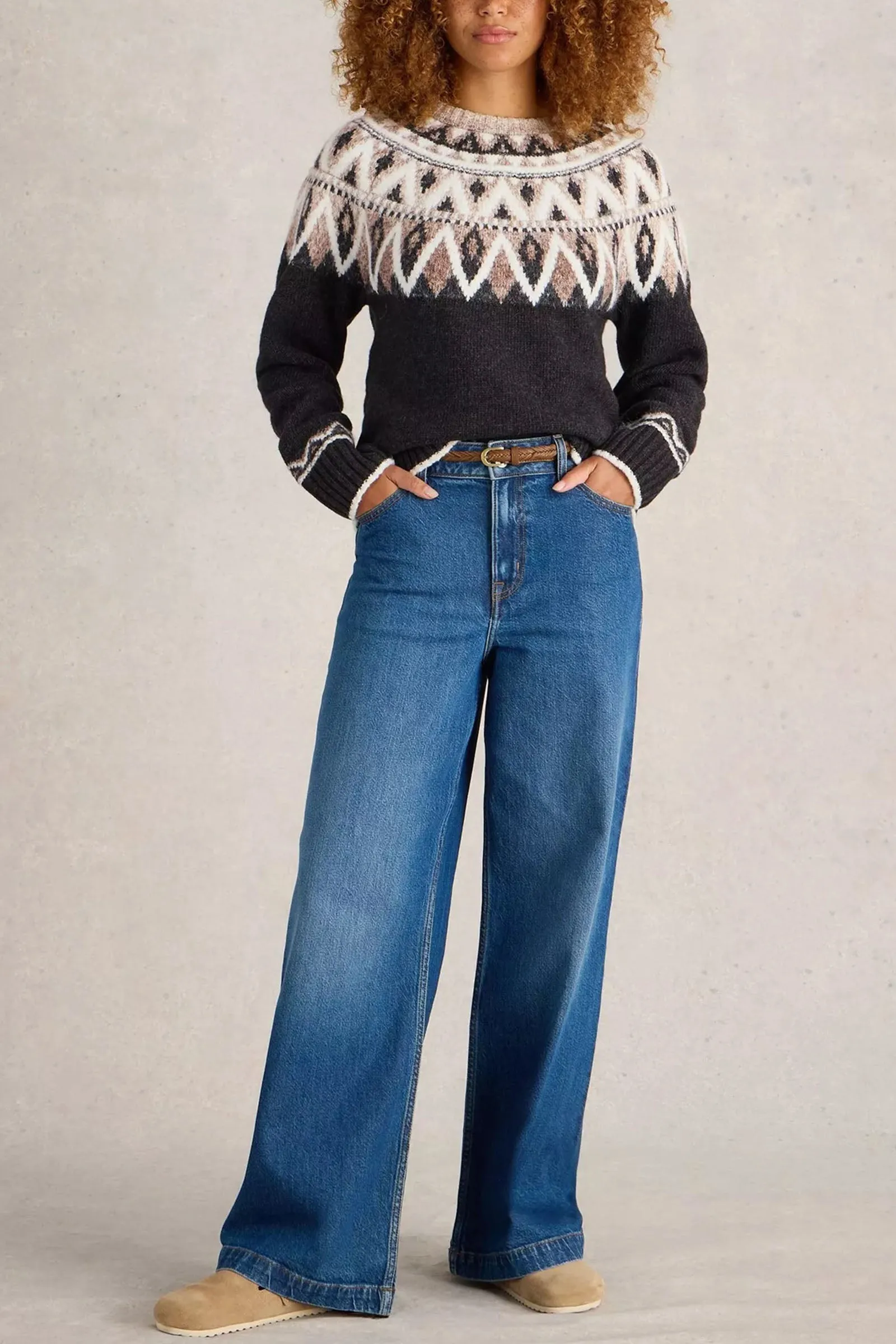 Monochrome Fair Isle Wool Blend Jumper, Black/Multi