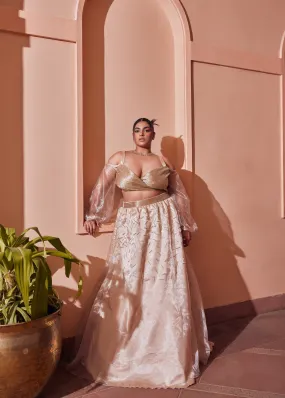 Oorja Golden Satin Organza Lehenga Set