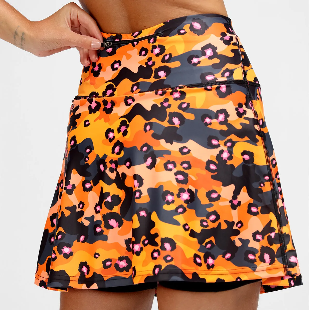Orange Leopard Camo Skort