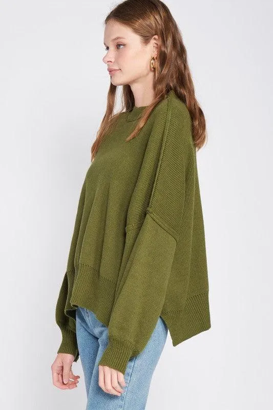 Oversized Long Sleeved Side Slit Sweater