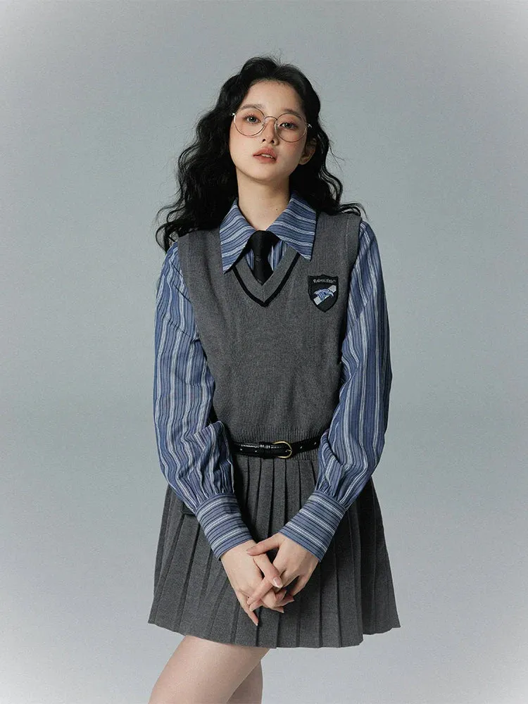 Pleated Sleeveless Knit Dress College