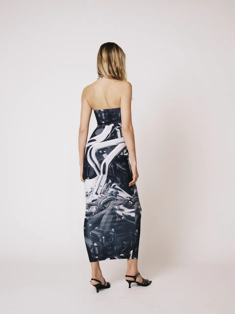PRINTED STRAPLESS DRESS