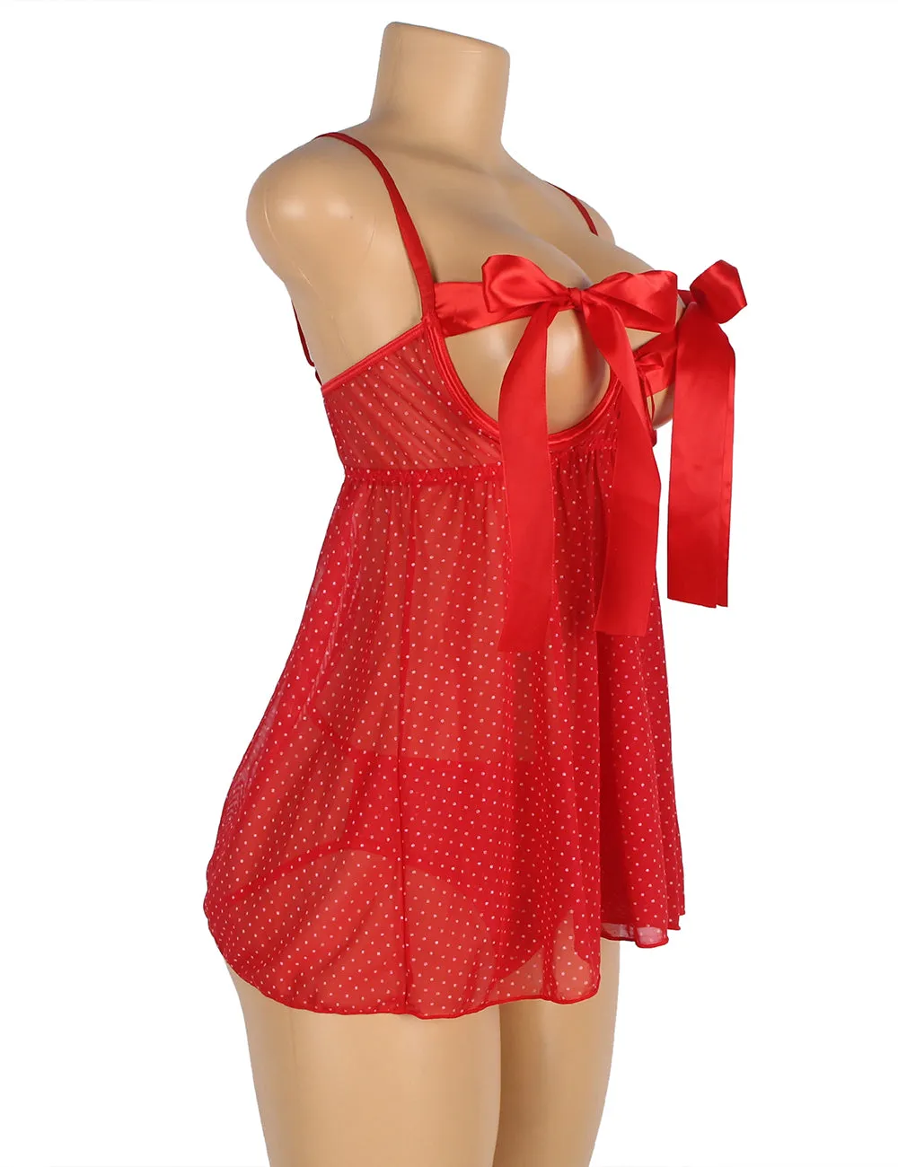 Red Sexy Egypt Silk Bow-Knot Holollow Out Bra Open Back Side Backbydoll