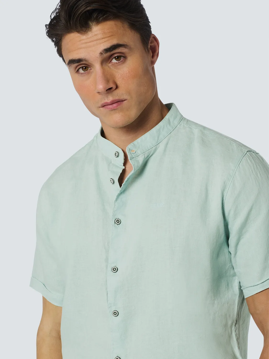 Shirt Short Sleeve Granddad Linen Solid | Mint