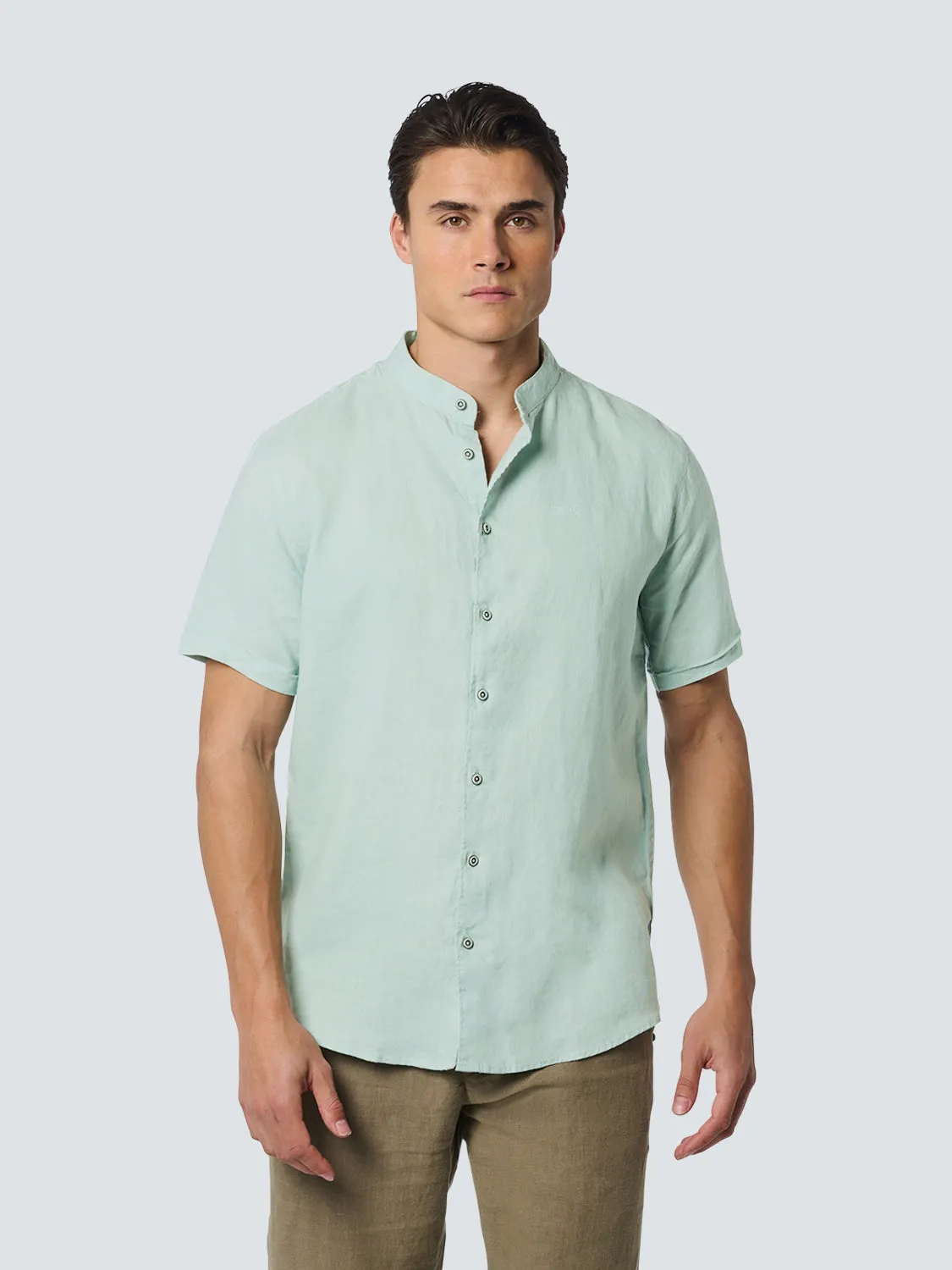 Shirt Short Sleeve Granddad Linen Solid | Mint