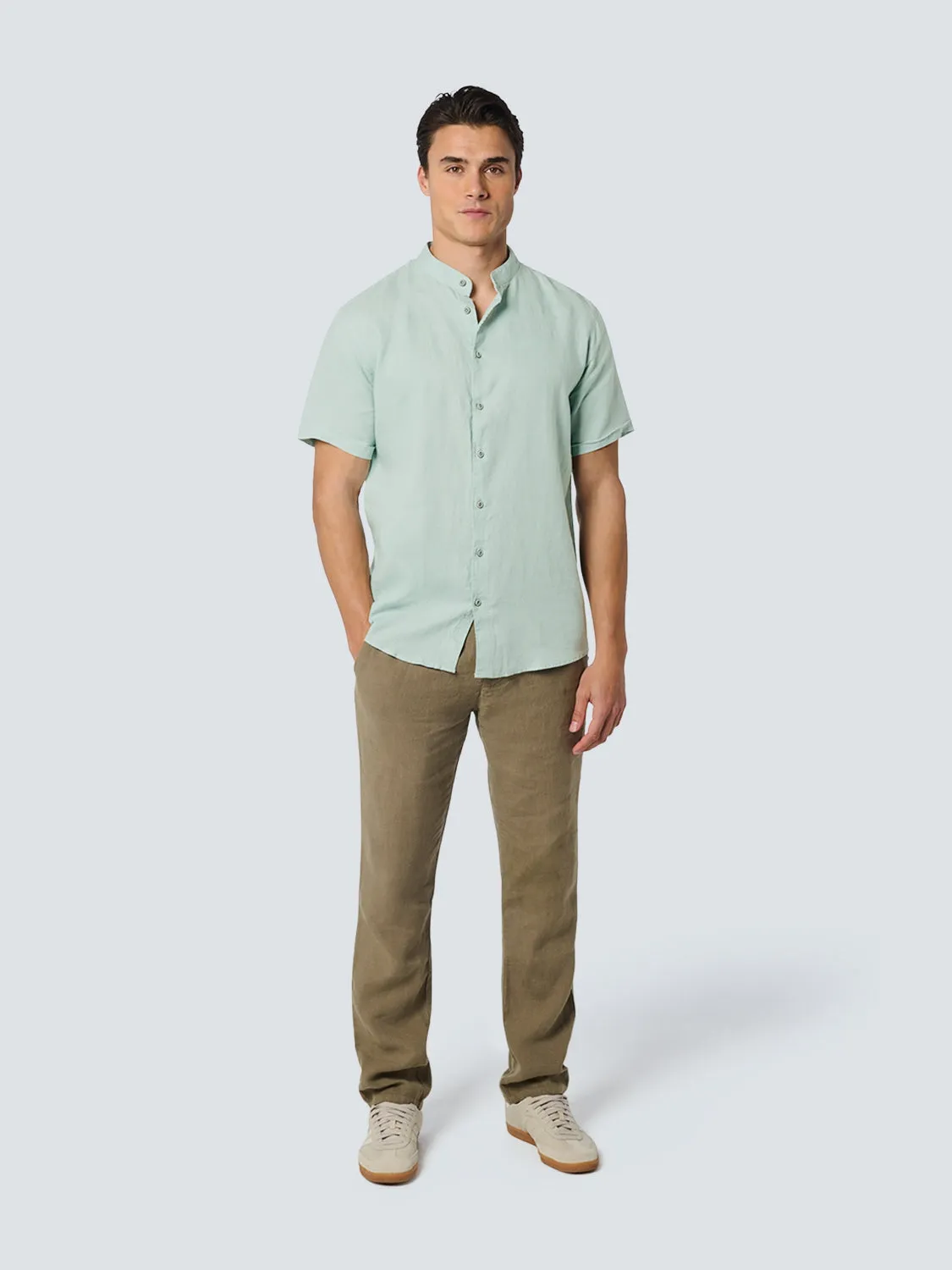 Shirt Short Sleeve Granddad Linen Solid | Mint