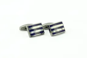 Silver Blue Stripe Cufflinks