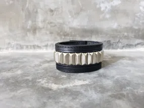 Silver Flanged Leather Cuff