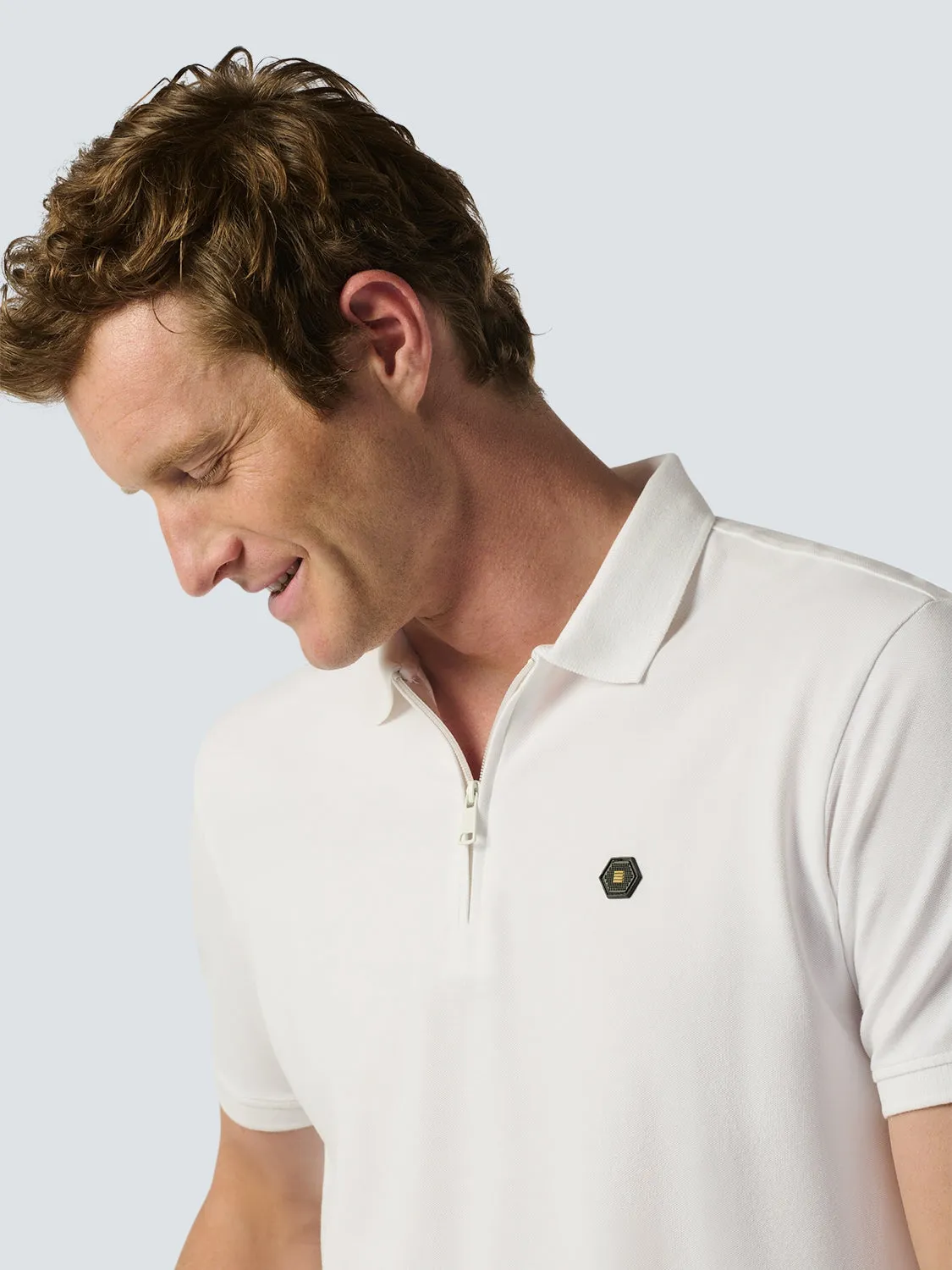 Sleek Polo Shirt with Stretch and Minimalist Design | White