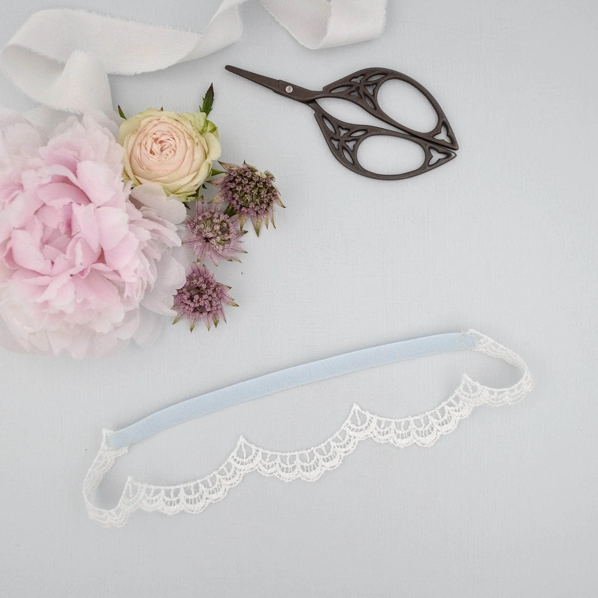 'Something blue' and delicate scalloped lace garter - 'Ada'