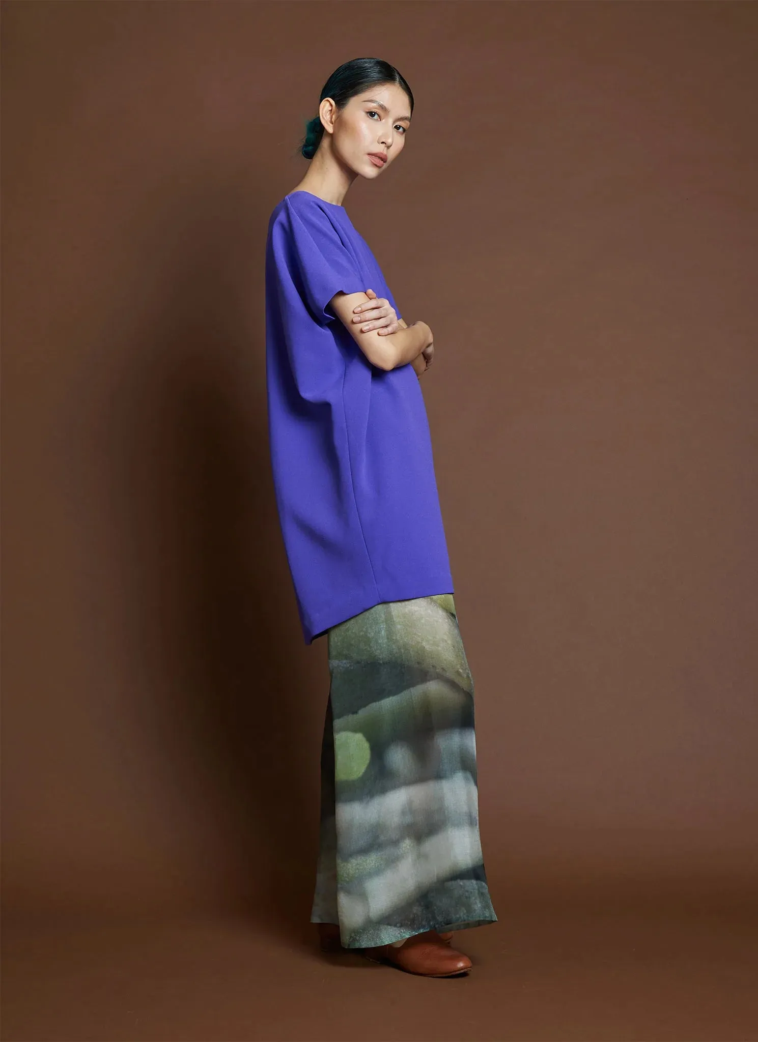 song tu wide leg printed silk organza pant