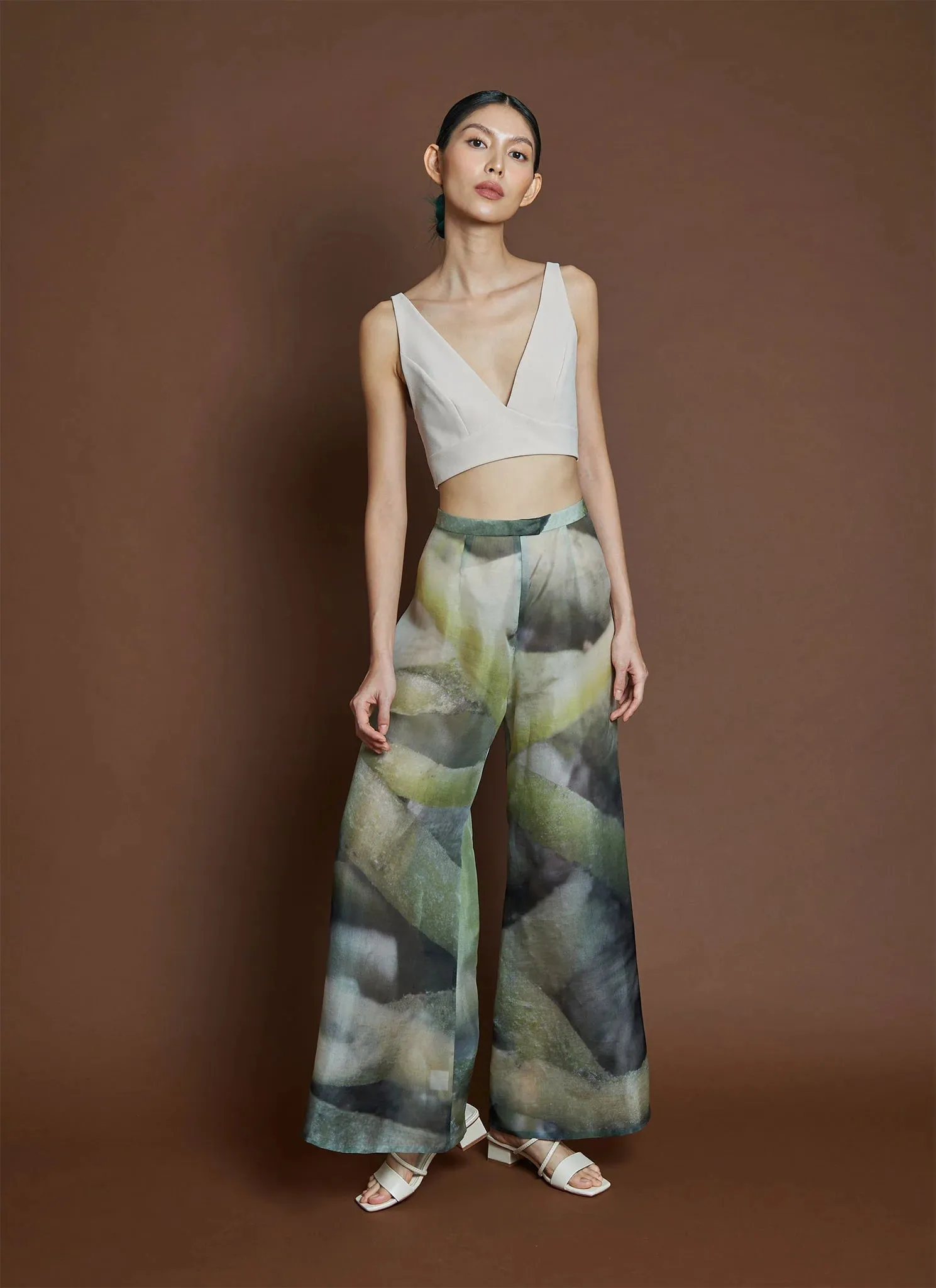song tu wide leg printed silk organza pant