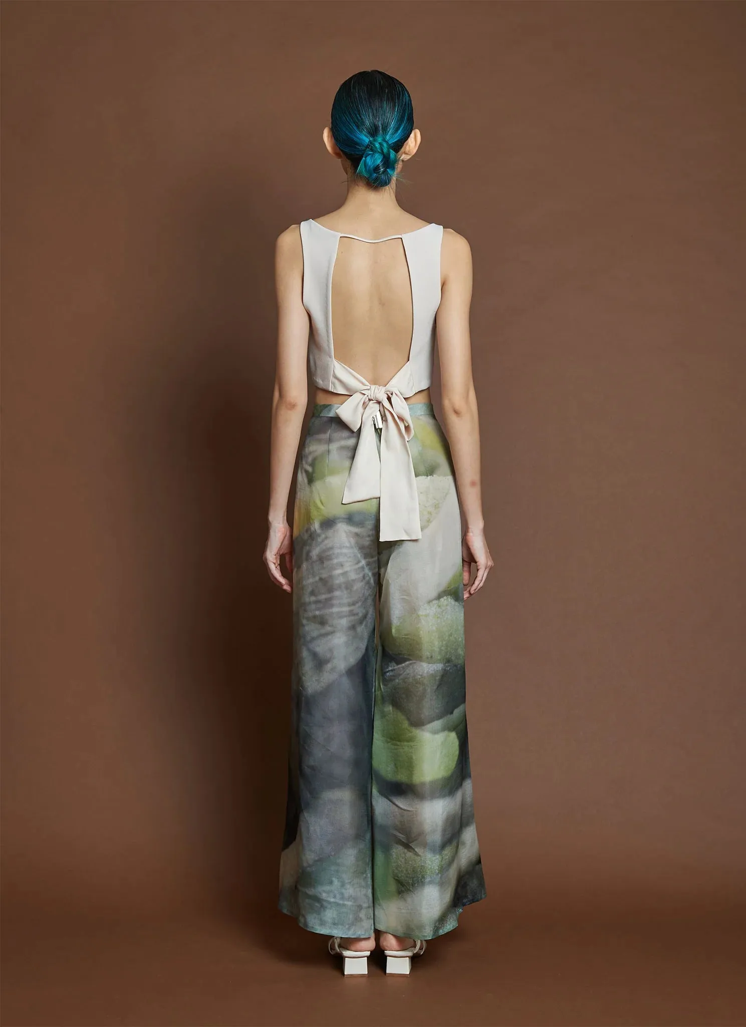 song tu wide leg printed silk organza pant
