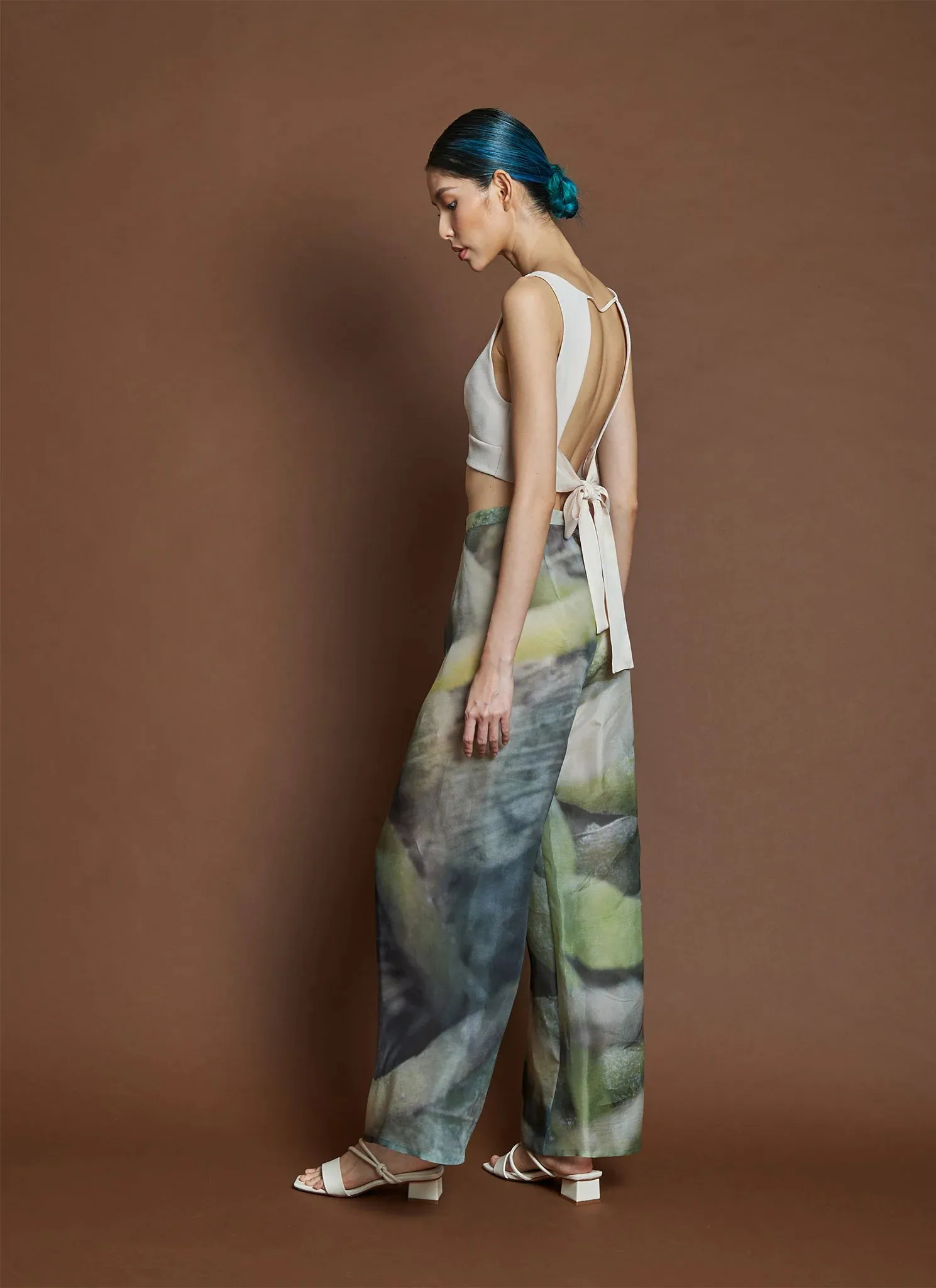 song tu wide leg printed silk organza pant