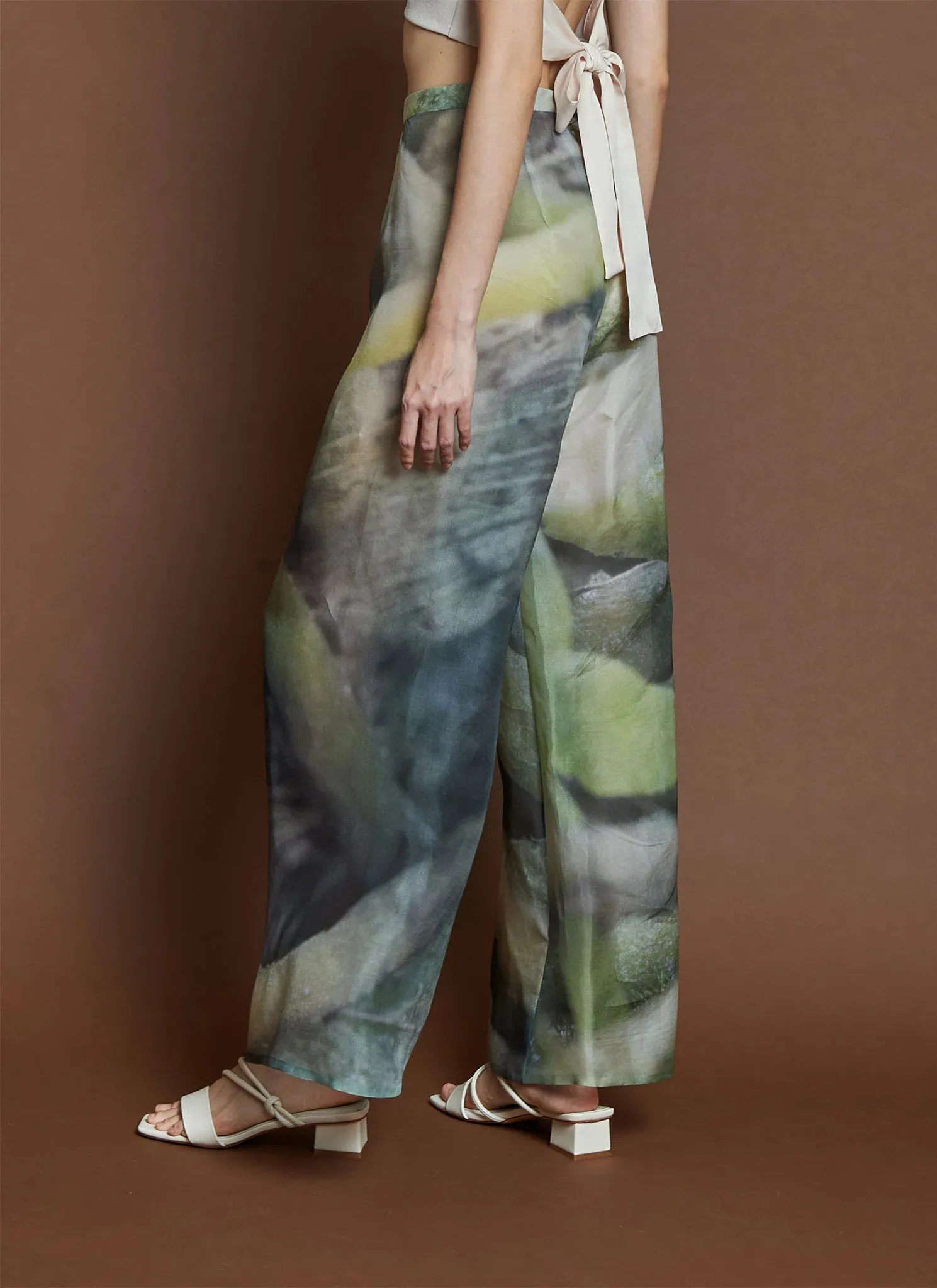 song tu wide leg printed silk organza pant