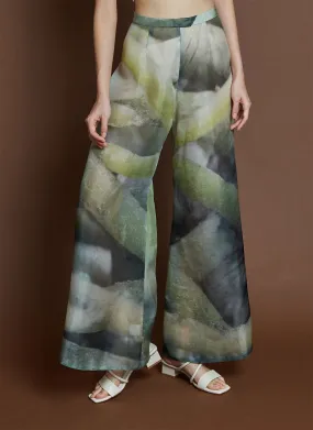 song tu wide leg printed silk organza pant