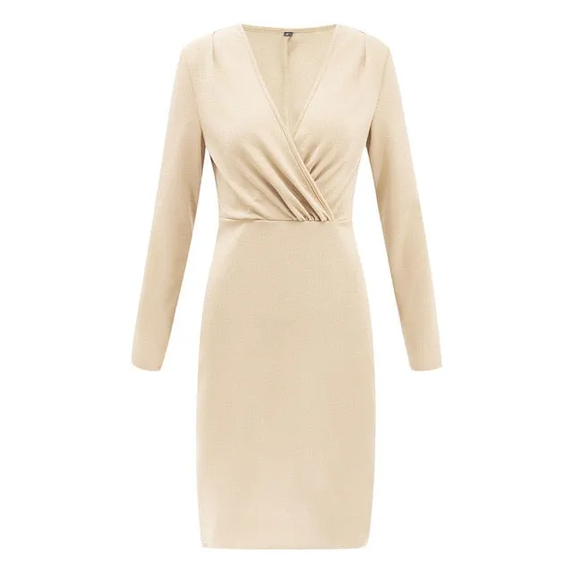 Stylish Women Dresses Deep V Cloth Ladies' Dress Wrap Ruched Long Sleeve Robe Femme Fantastic Female Girls Nightclub Mini Dress