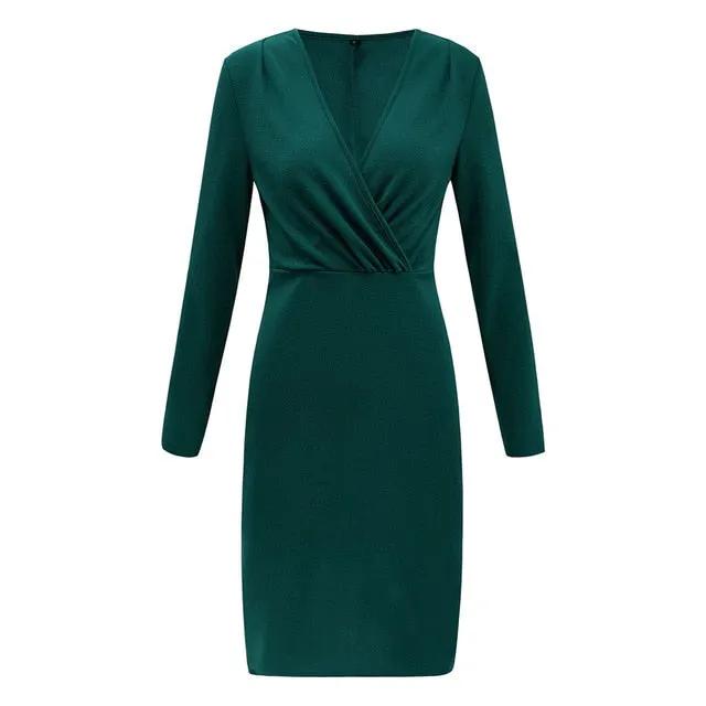 Stylish Women Dresses Deep V Cloth Ladies' Dress Wrap Ruched Long Sleeve Robe Femme Fantastic Female Girls Nightclub Mini Dress