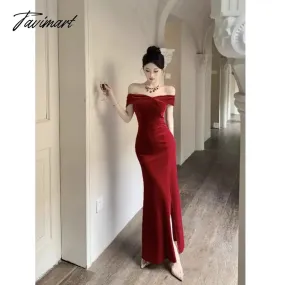 TAVIMART -  Pure Sexy Hot Girl Off Shoulder Elegant Velvet Dress Women's Winter Slim Fit Wrap Hip Mermaid Long Dress Fashion Female Clothes