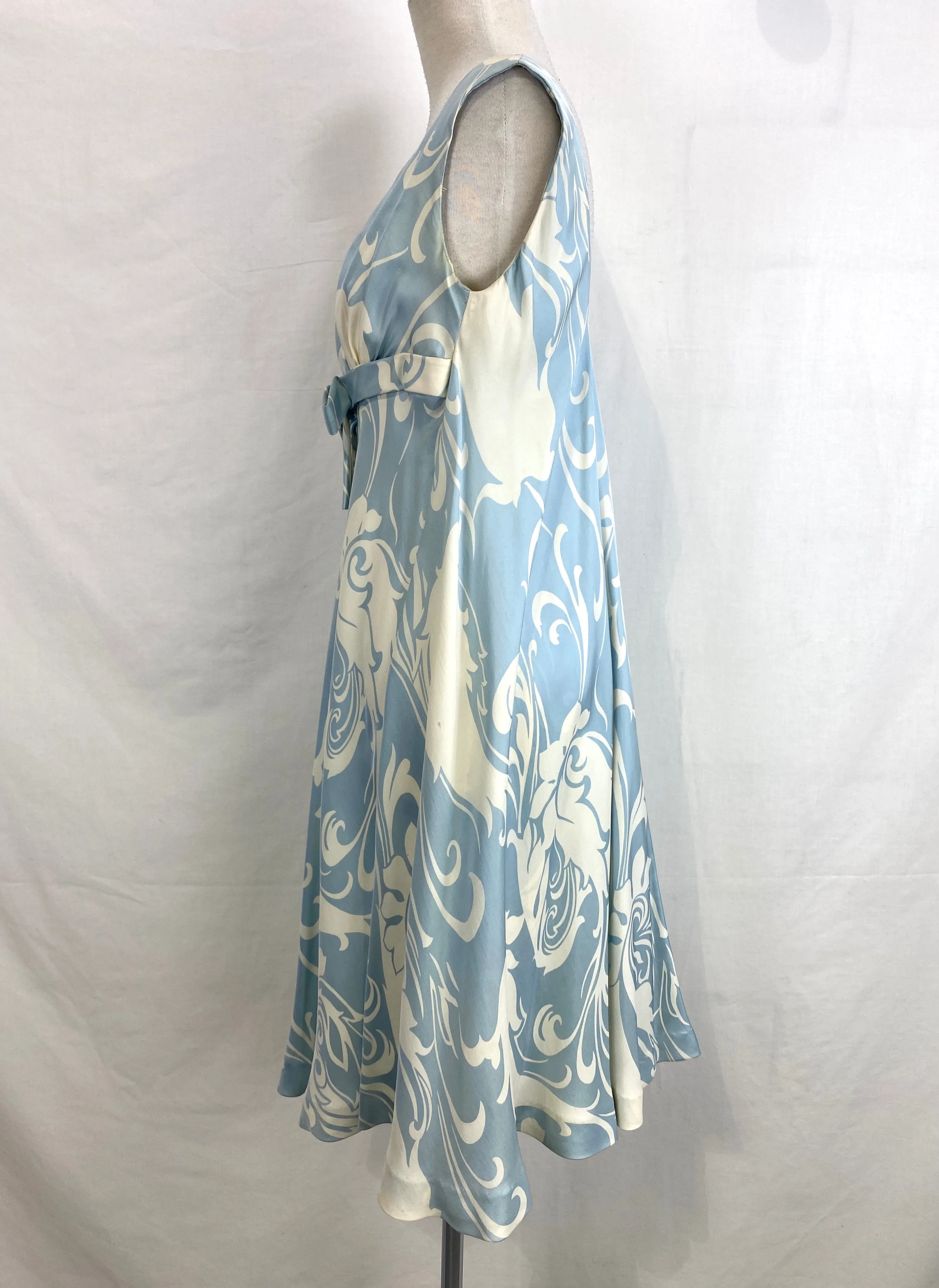 Vintage 1960s Ceil Chapman Blue & Cream Silk Print Dress, Medium