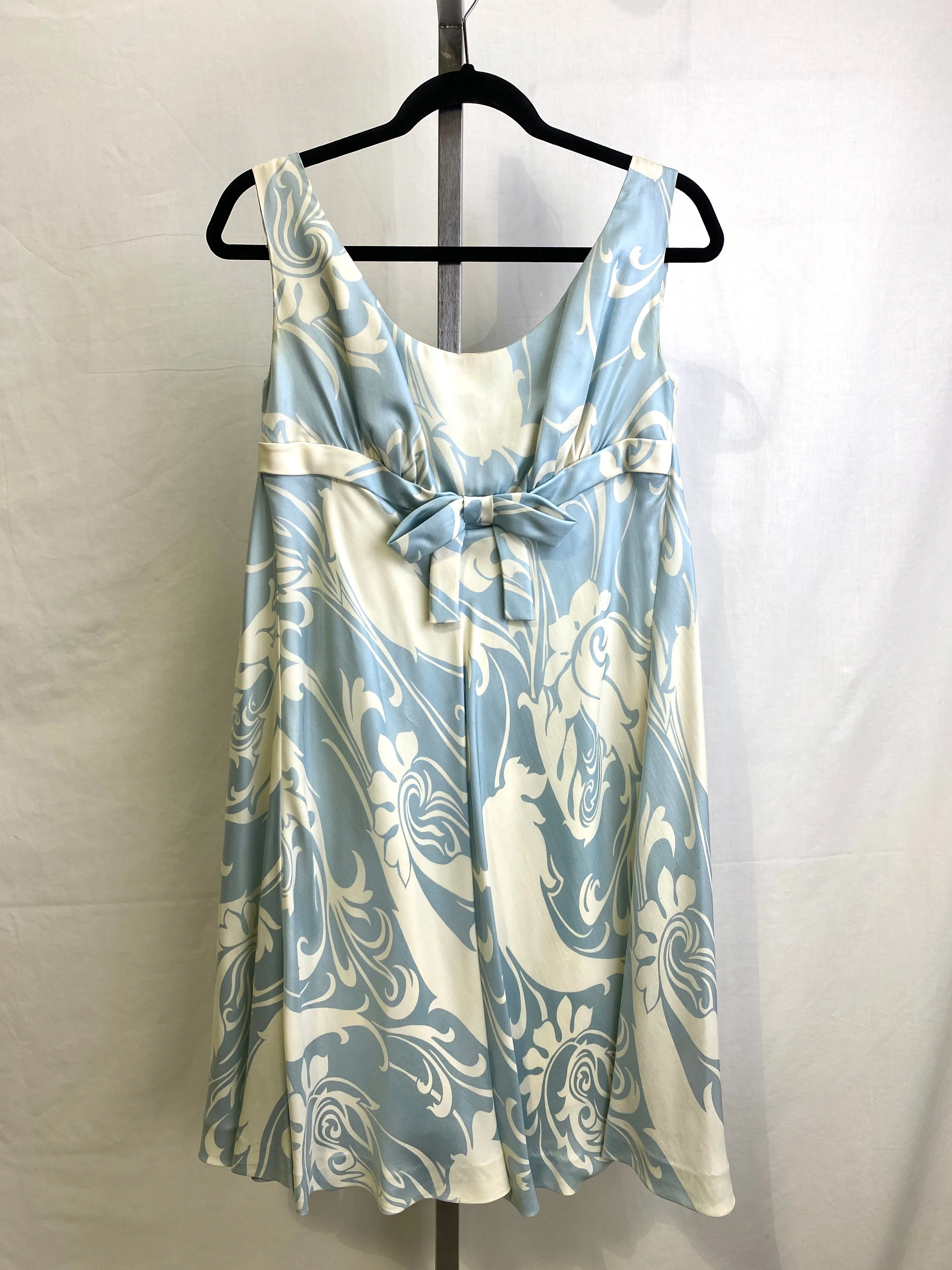 Vintage 1960s Ceil Chapman Blue & Cream Silk Print Dress, Medium