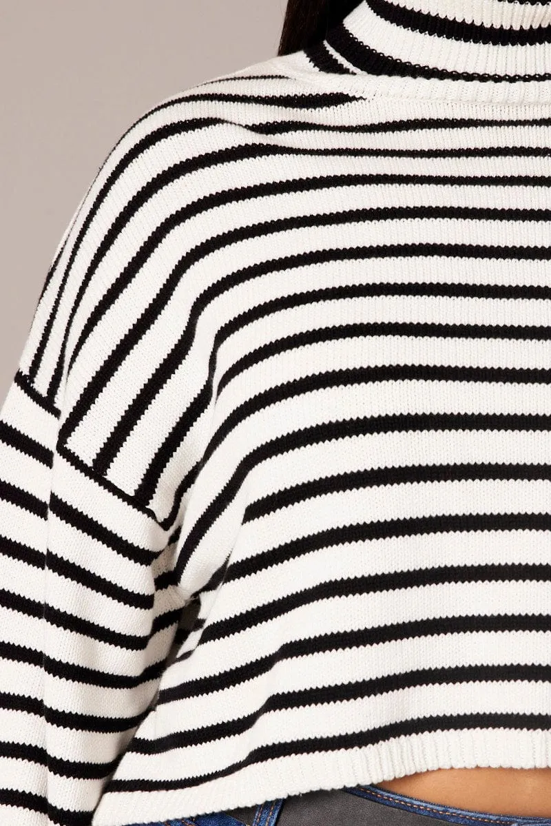 White Stripe Stripe Knit Jumper High Neck