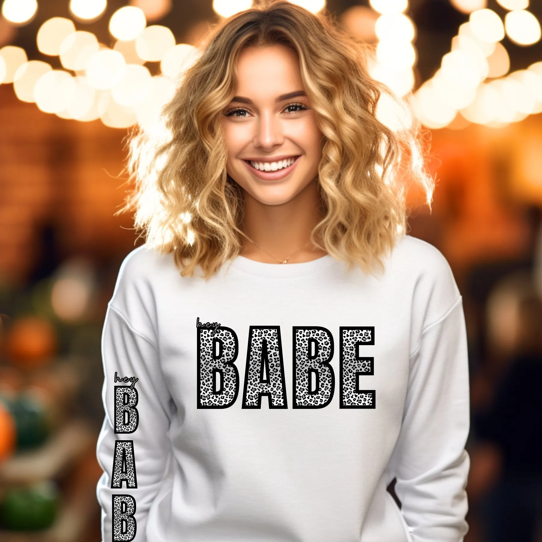 Women's 'Hey Babe' Leopard Print Sweatshirt with Stylish Sleeve Detail