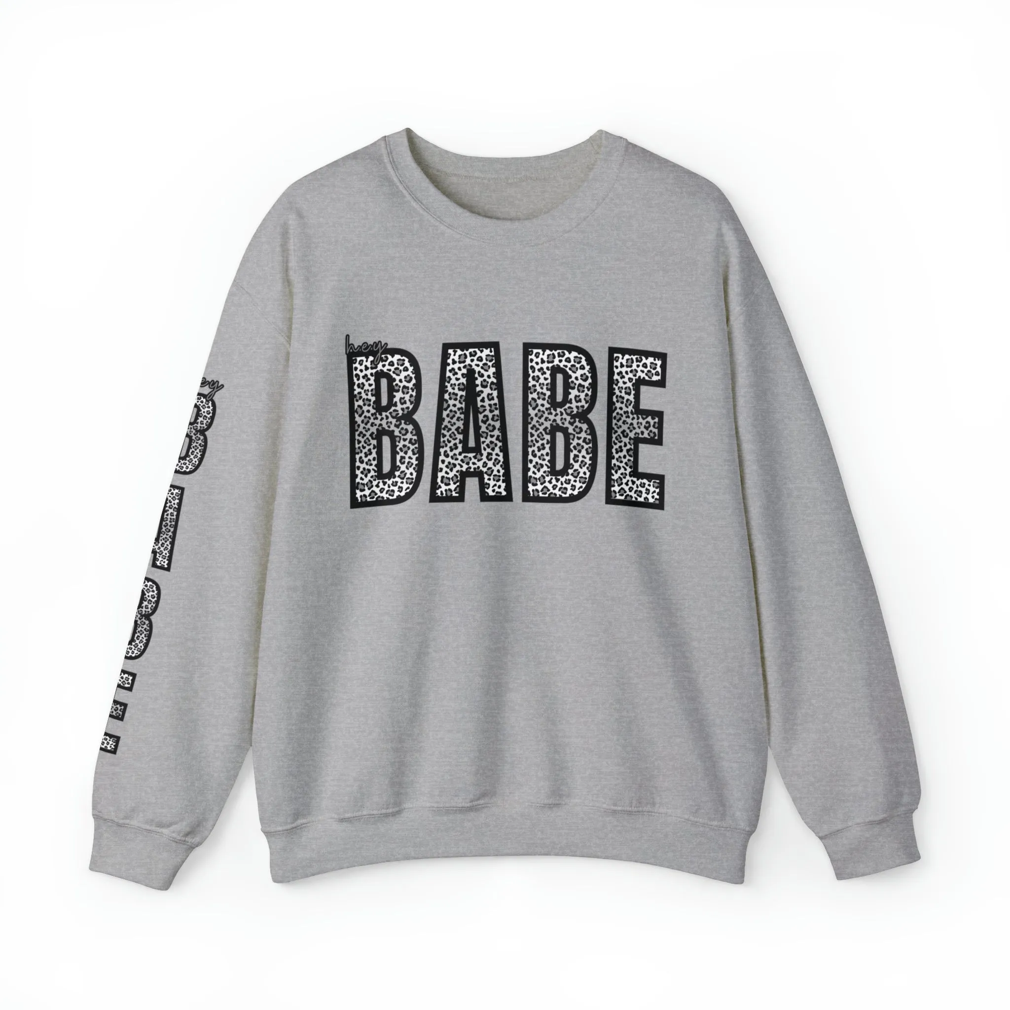 Women's 'Hey Babe' Leopard Print Sweatshirt with Stylish Sleeve Detail