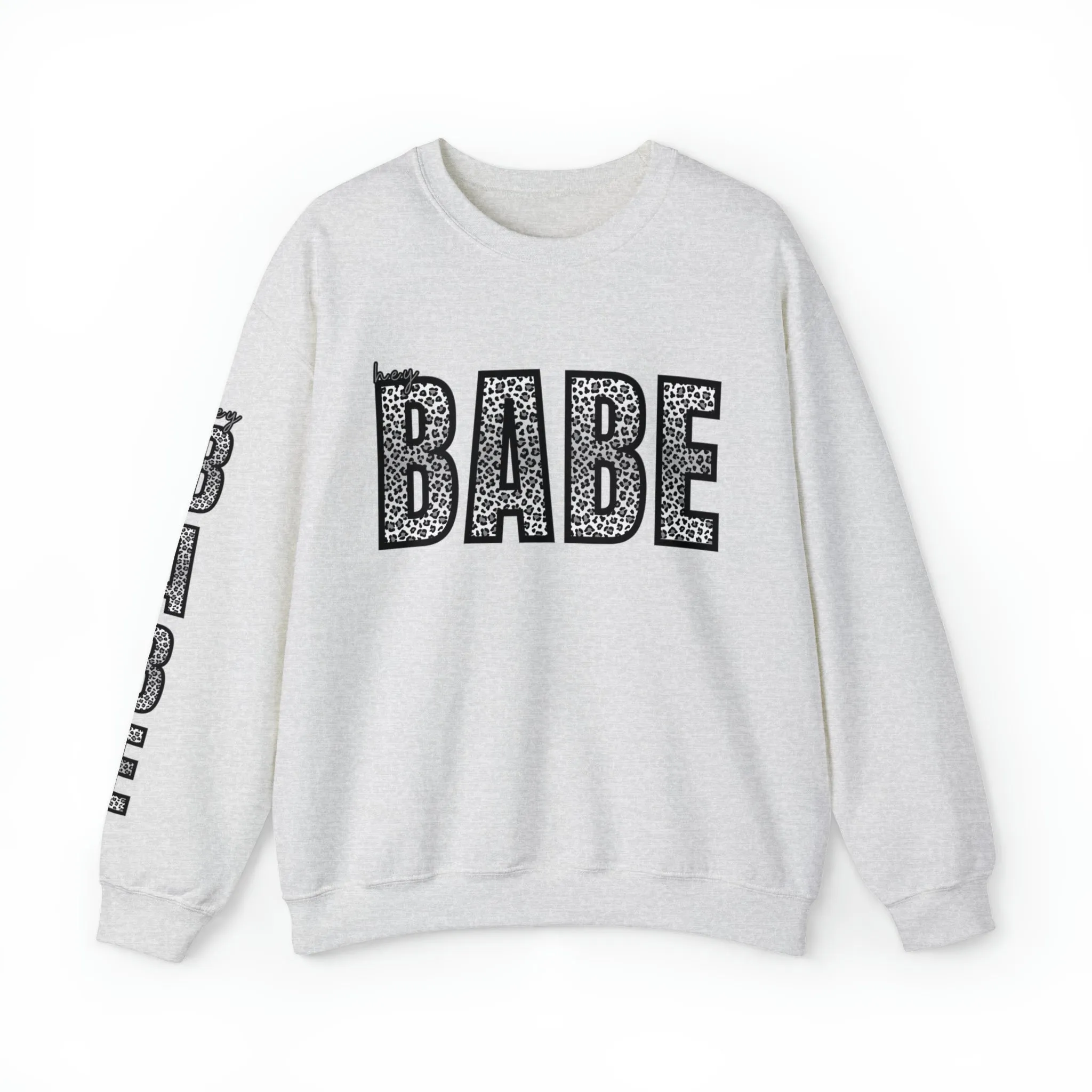 Women's 'Hey Babe' Leopard Print Sweatshirt with Stylish Sleeve Detail